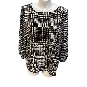 2X Talbots Geometric Boatneck Tunic Blouse 3/4 Sleeve Women's Black/White